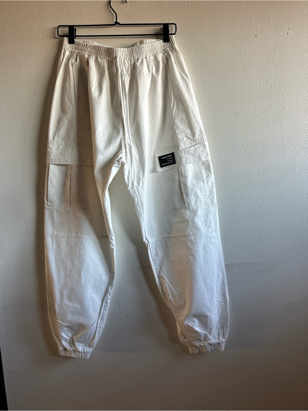 Sangtree Unisex Wide-Leg White Cargo Pants Elastic waist and cuffs Size L